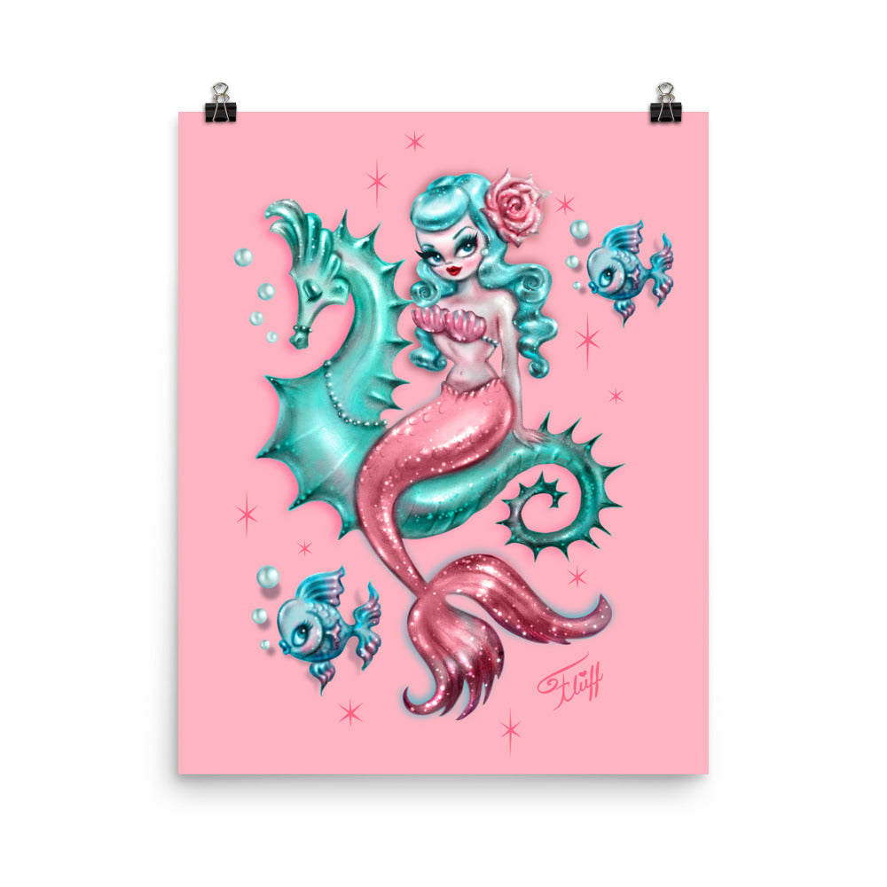 Mysterious Mermaid on Pink • Art Print