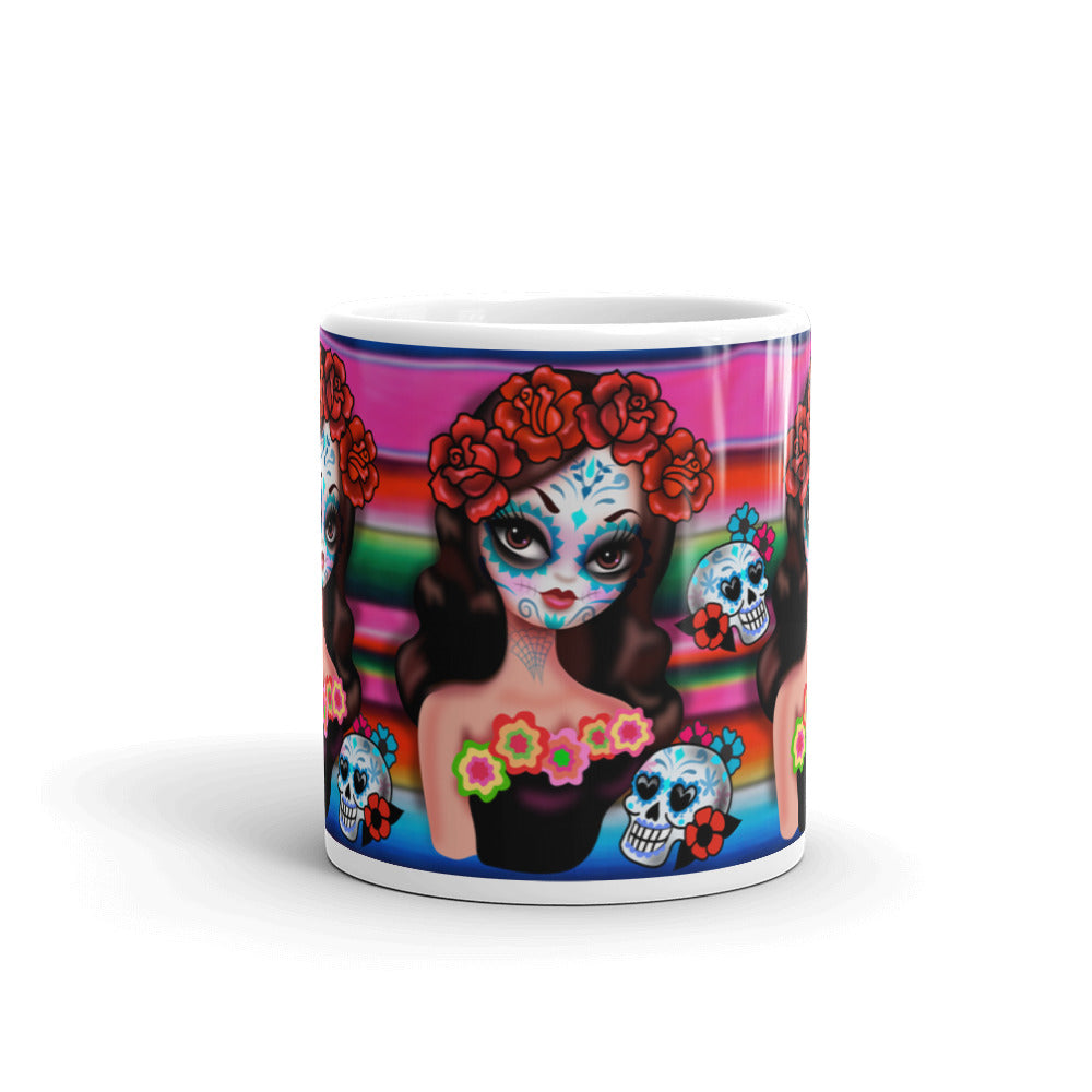 Day of the Dead Girl on Sarape • Mug