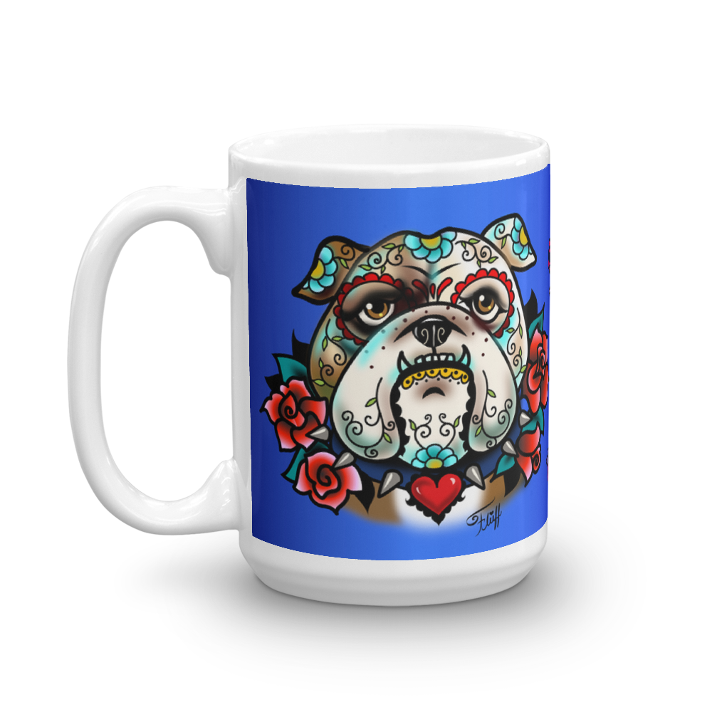 Sugar Skull Bulldog With Roses • Mug