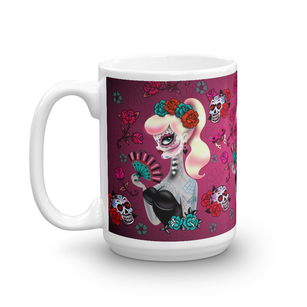 Blonde Sugar Skull Pinup Girl • Mug