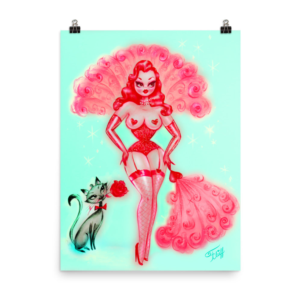 Valentine Burlesque Doll with Kitty • Art Print