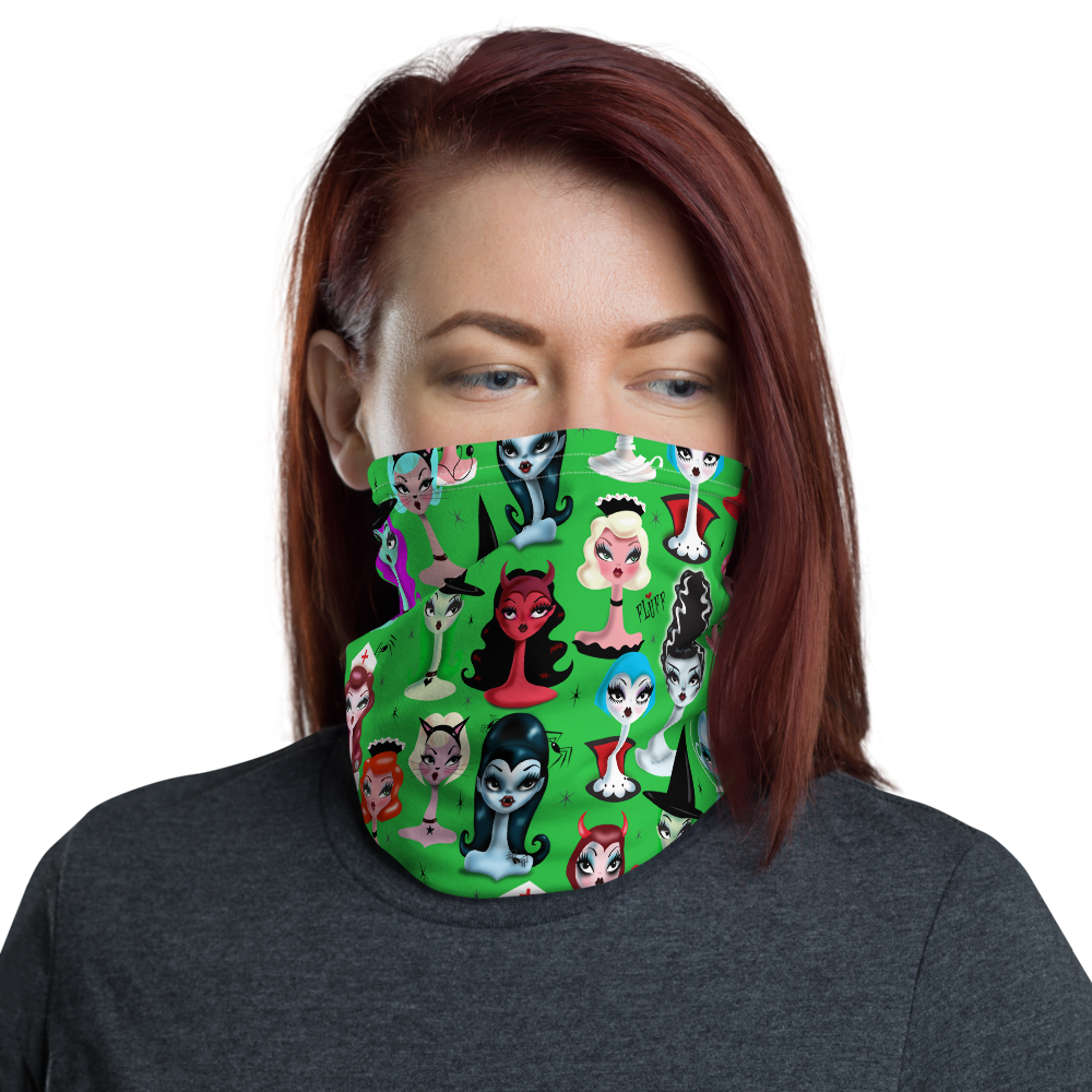 Spooky Dolls Green • Neck Gaiter Face Mask