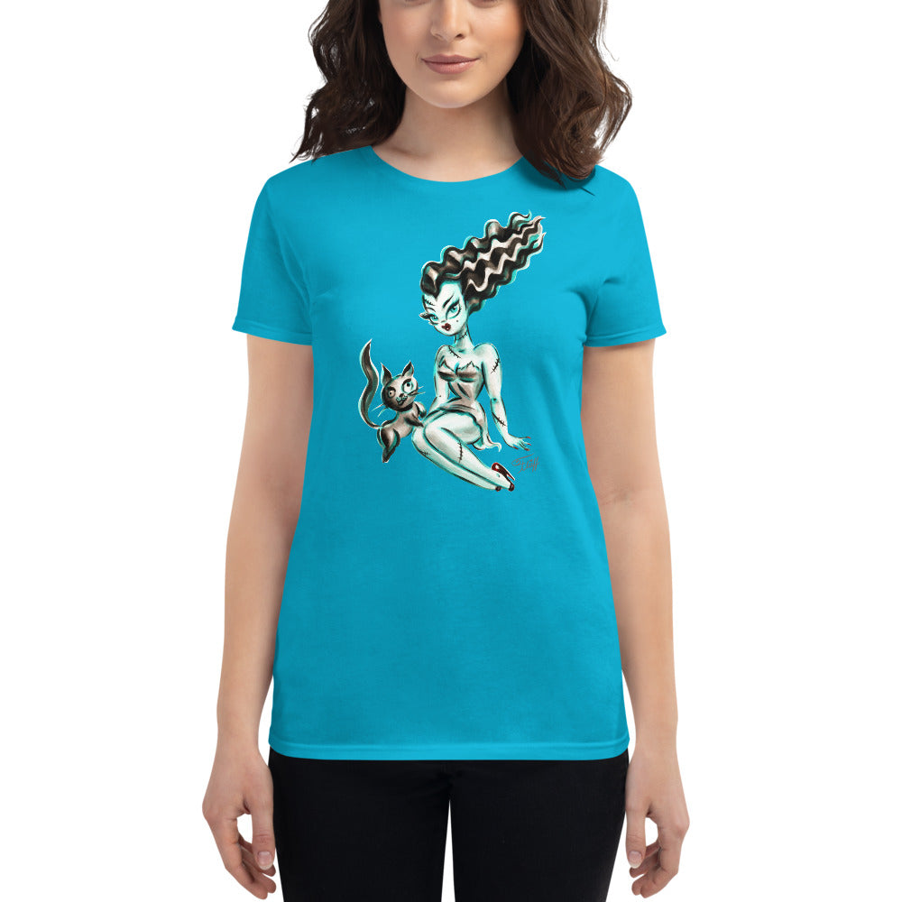 Bride of Frankenstein with Igor Kitty • Womens' T-Shirt