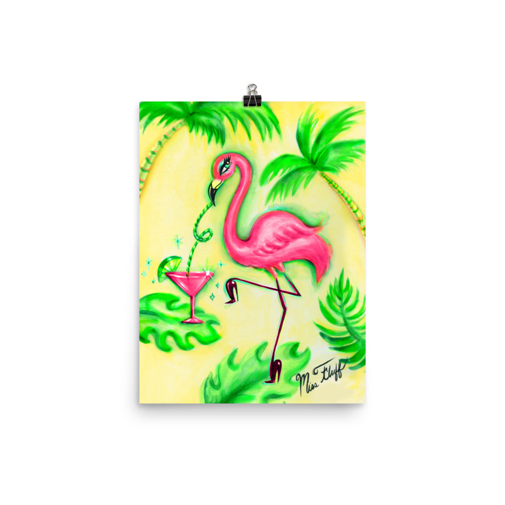 Flamingo With Pink Martini • Art Print