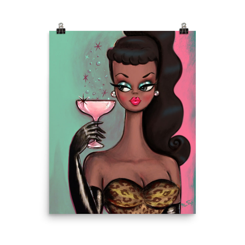 Brunette with Pink Champagne • Art Print