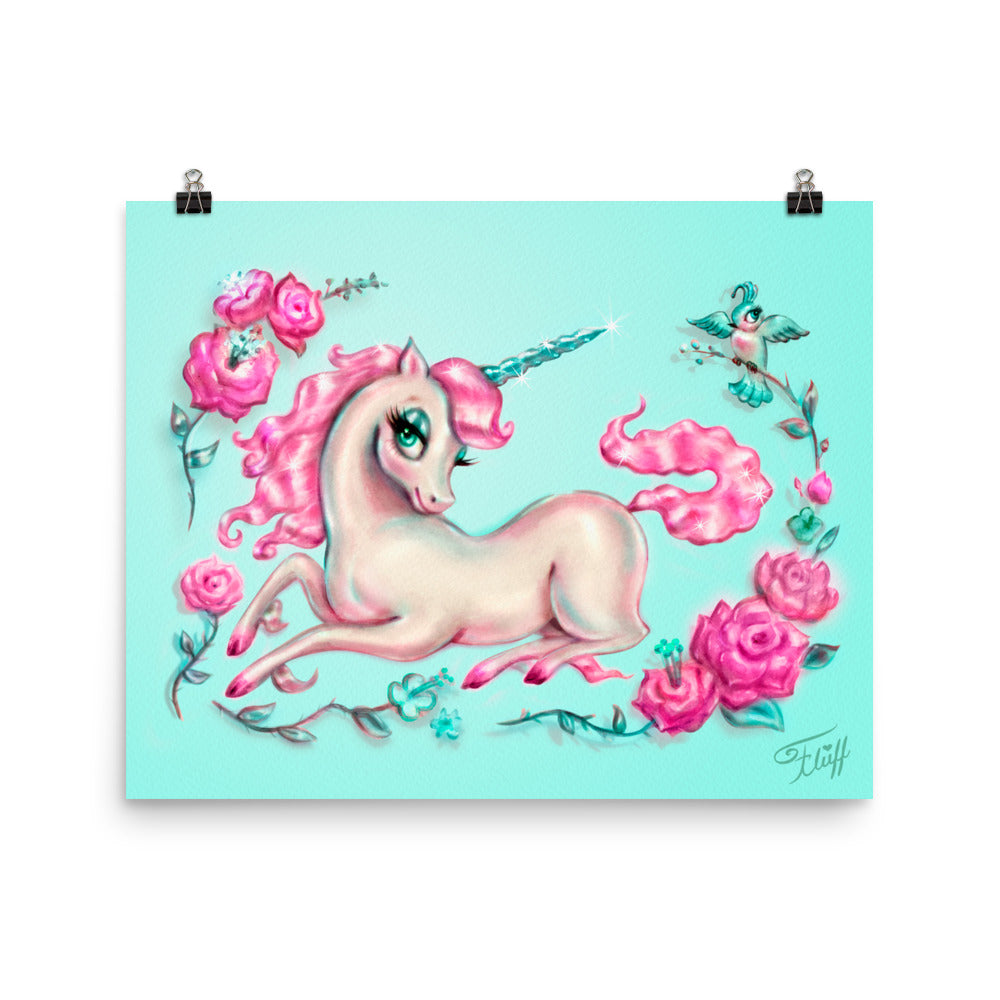 Unicorn with Roses on Mint • Art Print