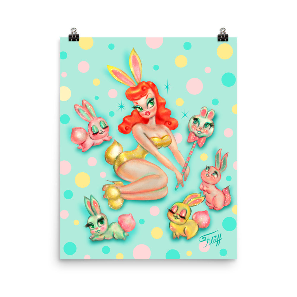 Bunny Doll on Mint • Art Print