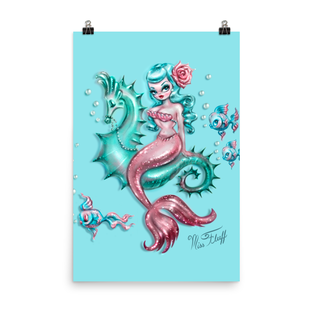 Mysterious Mermaid on Aqua • Art Print