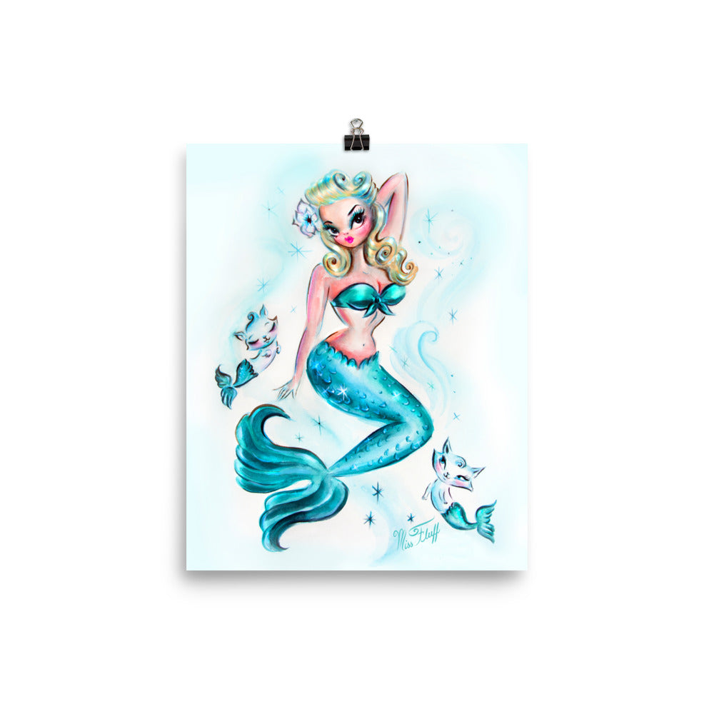 Pinup Mermaid with Kitties • Art Print