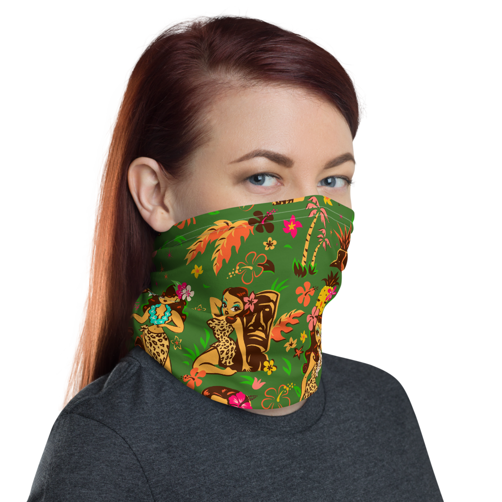 Tiki Temptress on Green • Neck Gaiter Face Mask