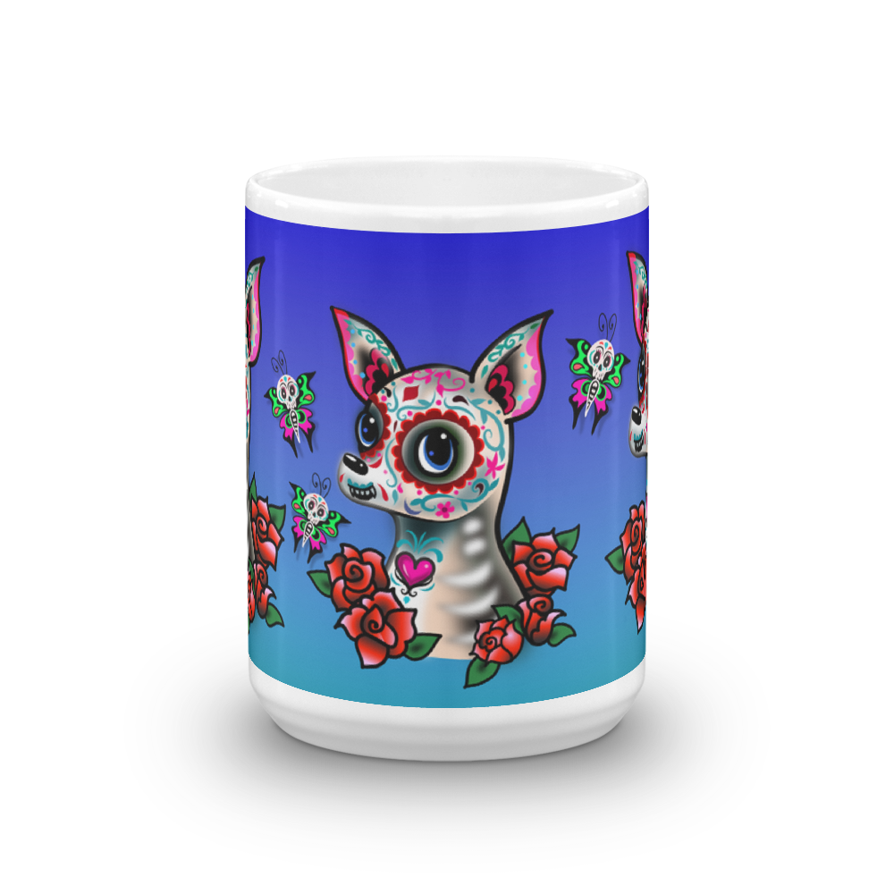 Sugar Skull Chihuahua Blue • Mug