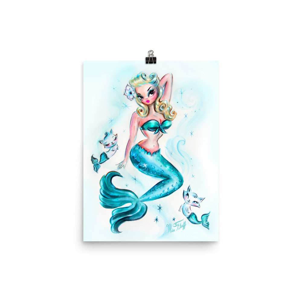 Pinup Mermaid with Kitties • Art Print