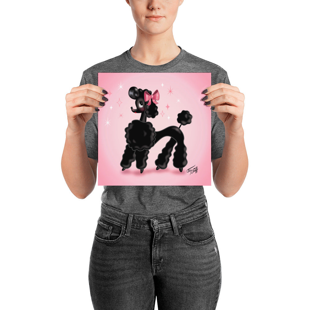 Pixie Poodle Black on Pink • Art Print