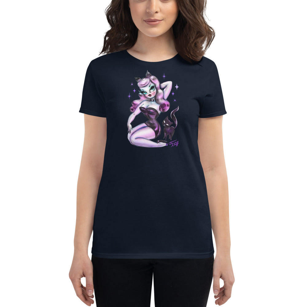 Purple Hair Kitten Pinup • Womens' T-Shirt