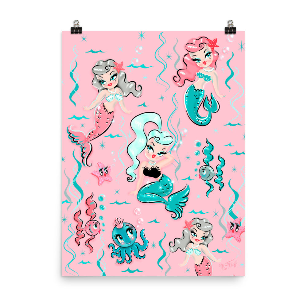 Babydoll Mermaids on Pink • Art Print