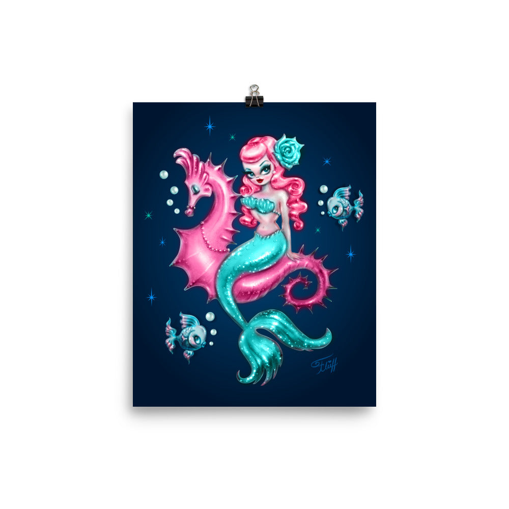 Mysterious Mermaid on Deep Blue • Art Print