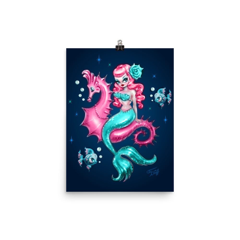 Mysterious Mermaid on Deep Blue • Art Print