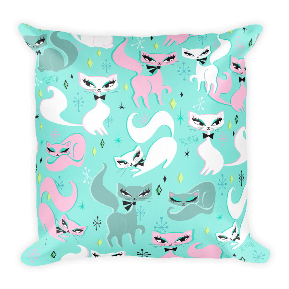 Swanky Kittens on Mint • Square Pillow