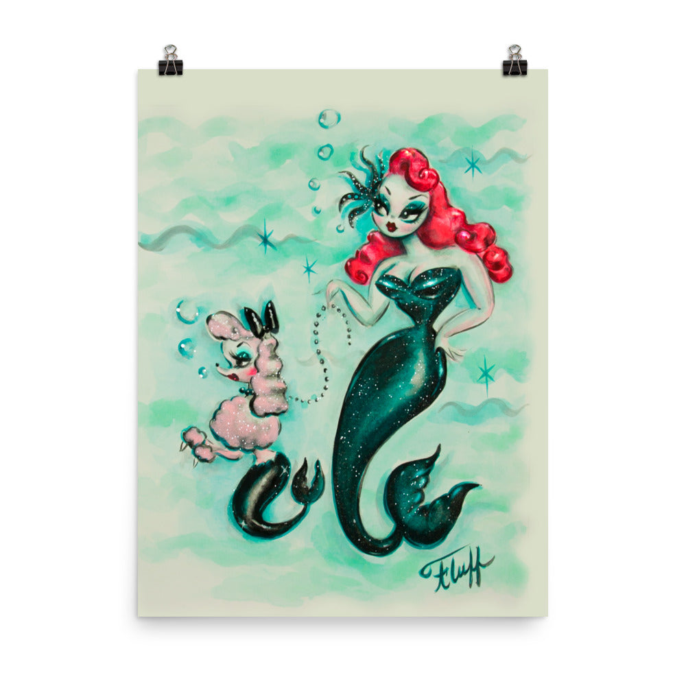Glamorous Mermaid with Poodle Mermaid • Art Print