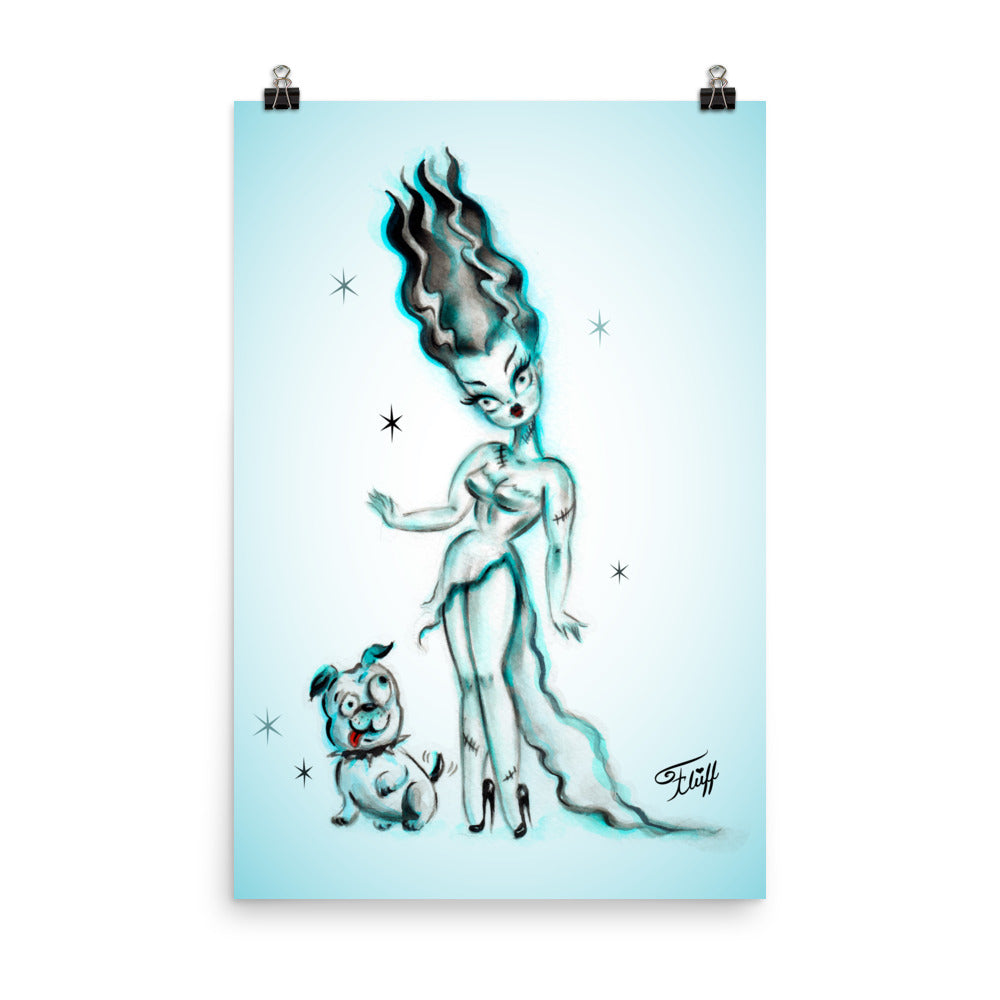 Bride of Frankenstein with Igor Bulldog • Art Print