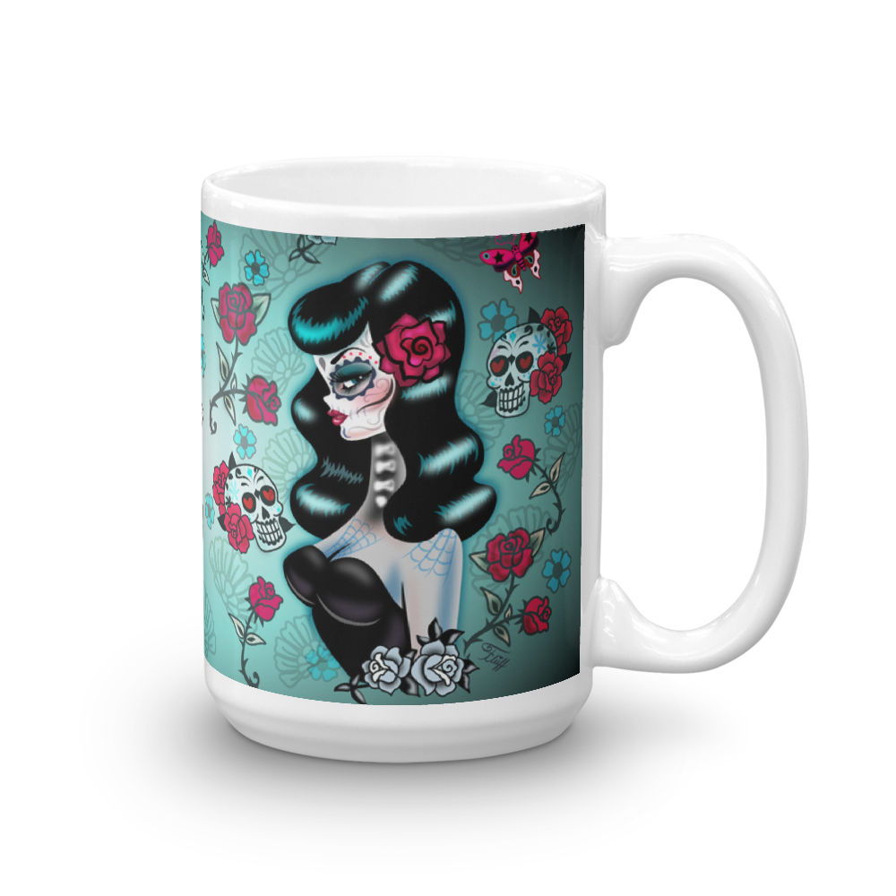 Raven Haired Sugar Skull Pinup • Mug