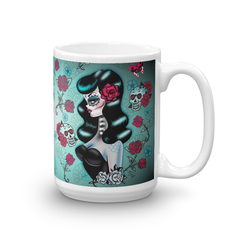 Raven Haired Sugar Skull Pinup • Mug Miss Fluff S Boutique