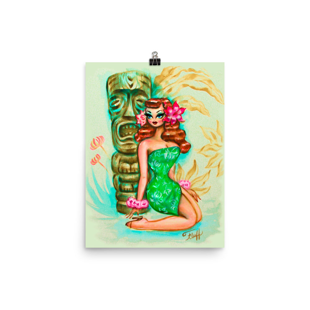 Tropical Pinup Girl with Tiki • Art Print