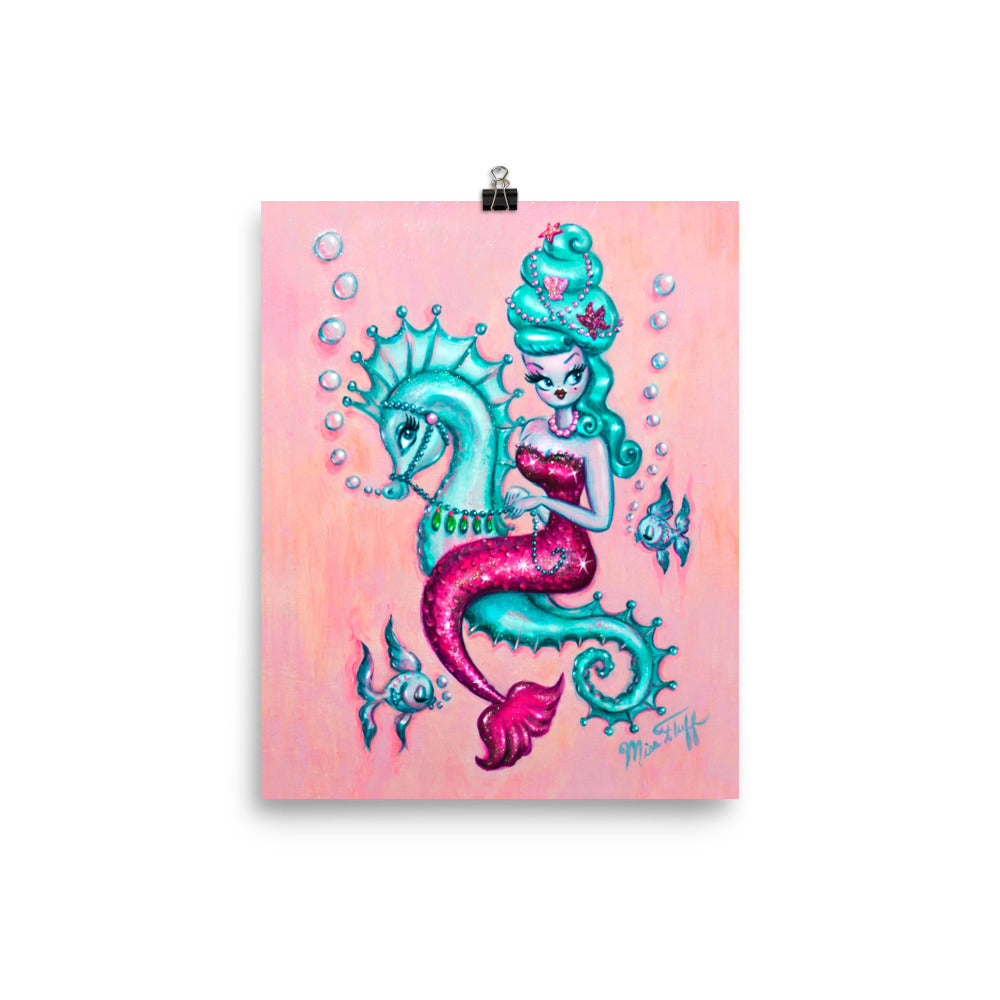 Mermaid with Candy Blue Bouffant • Art Print