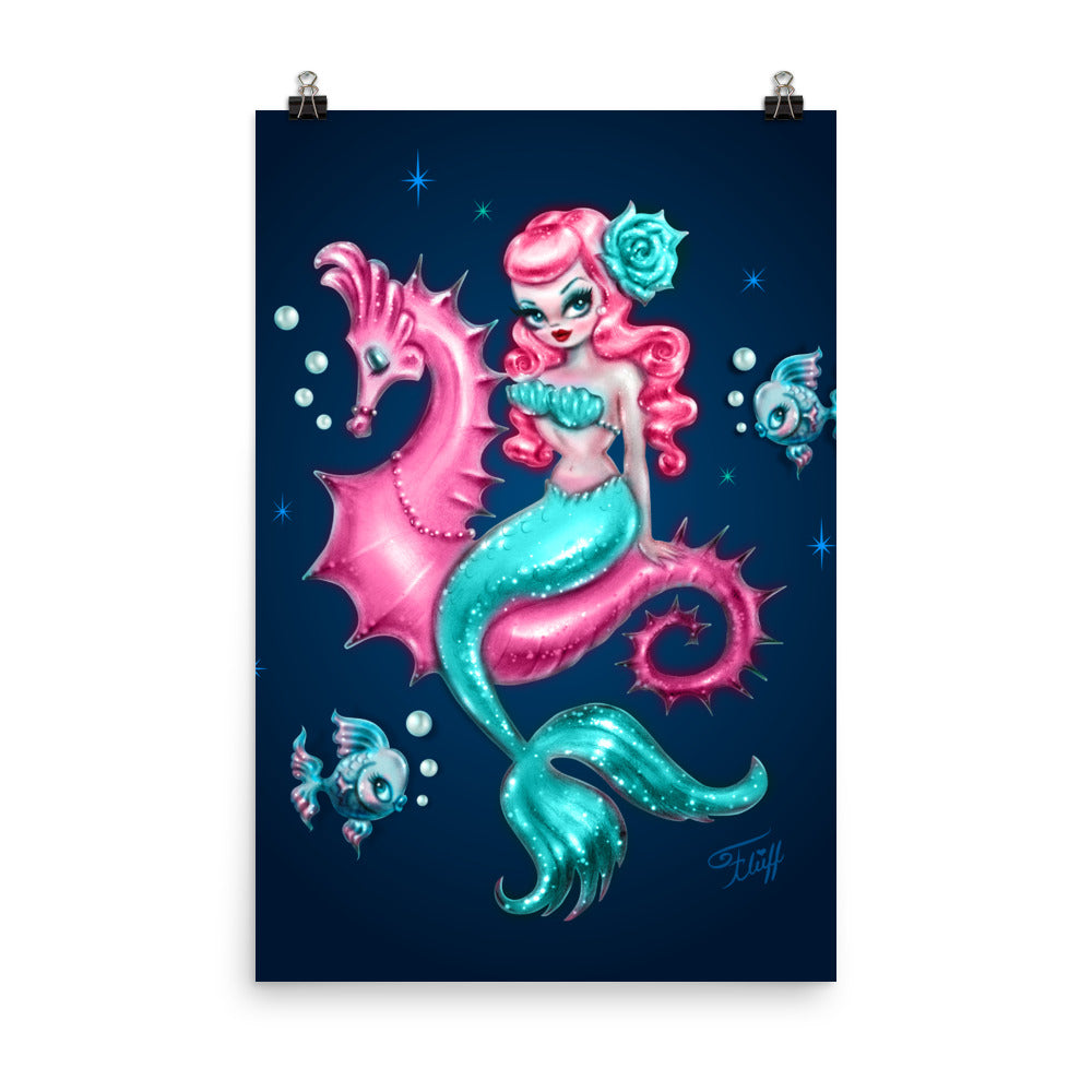 Mysterious Mermaid on Deep Blue • Art Print