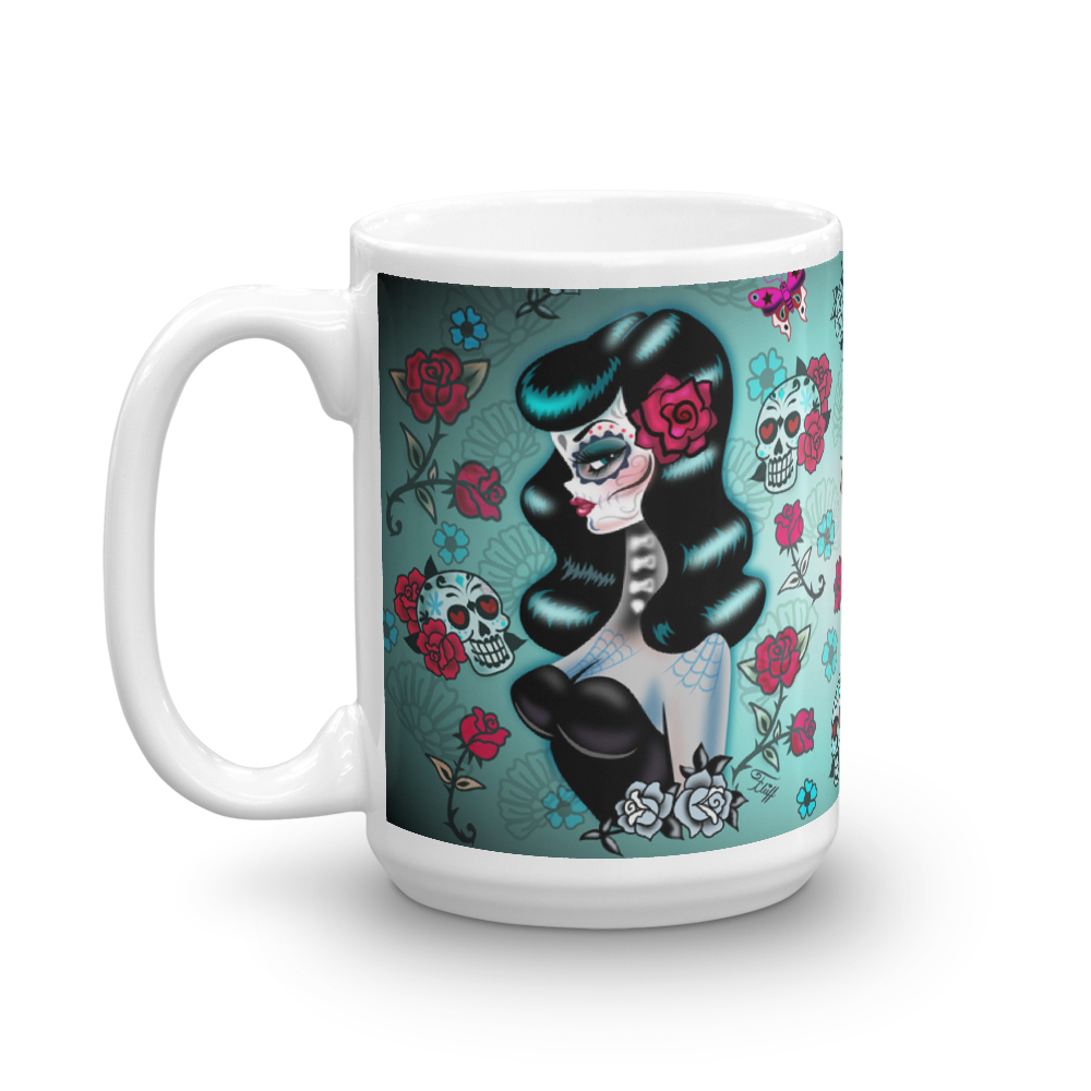 Raven Haired Sugar Skull Pinup • Mug