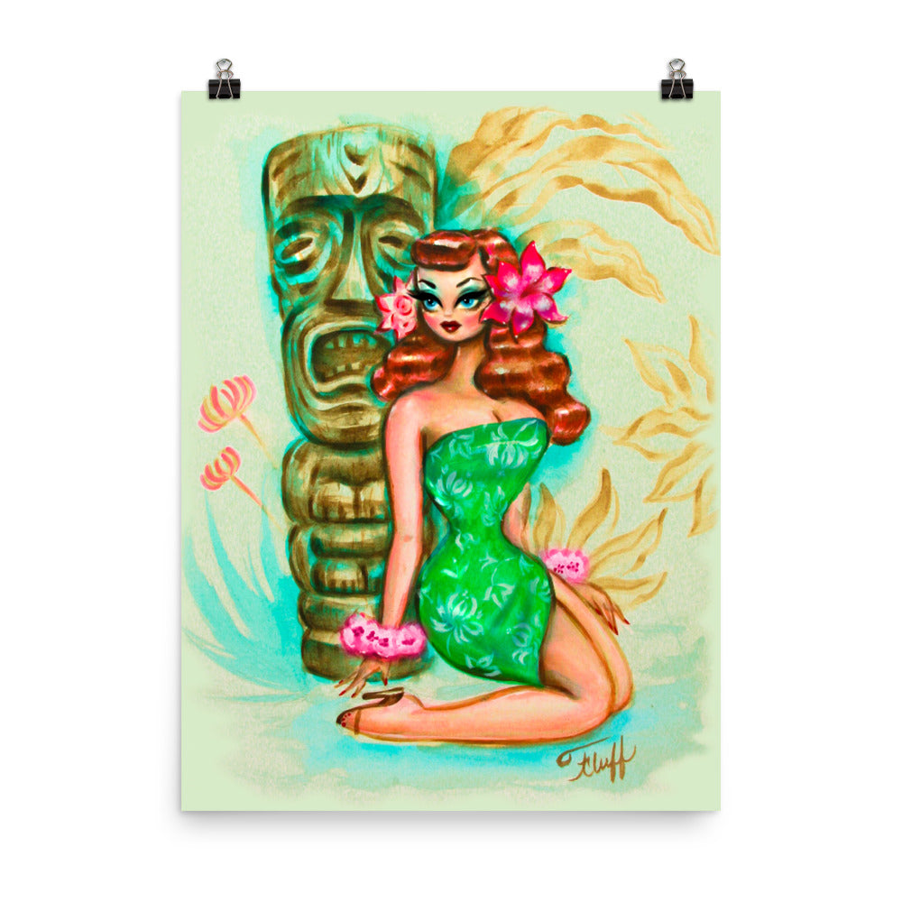Tropical Pinup Girl with Tiki • Art Print