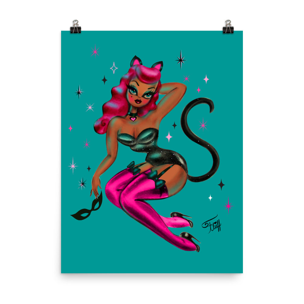 Kitten Pinup with Pink Hair • Art Print