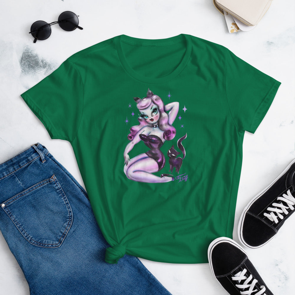 Purple Hair Kitten Pinup • Womens' T-Shirt