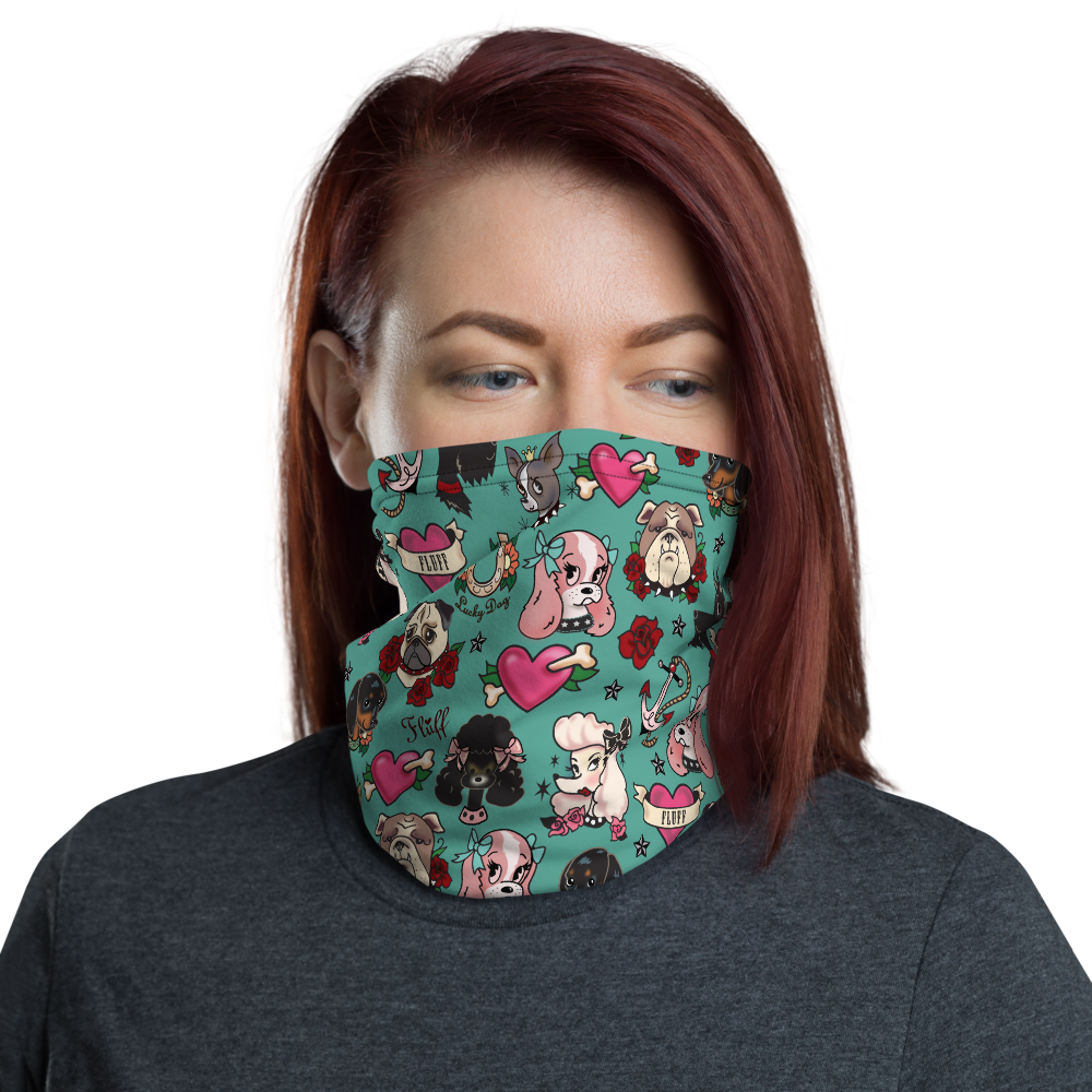 Tattoo Pooch Teal • Neck Gaiter Face Mask