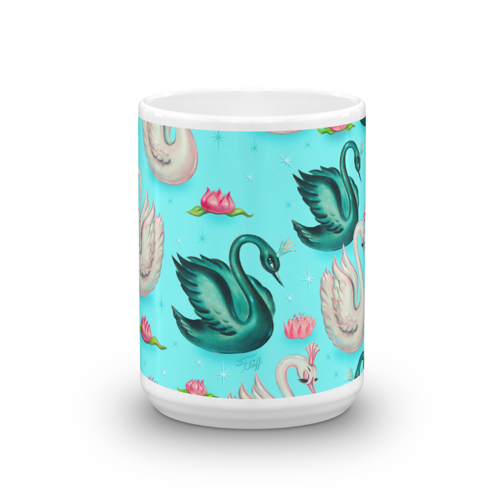 Swans with Tiaras on Aqua • Mug