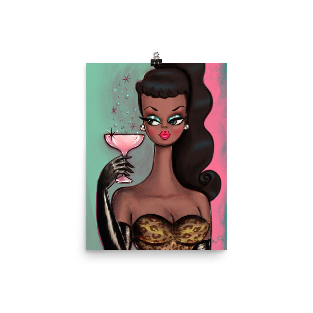 Brunette with Pink Champagne • Art Print