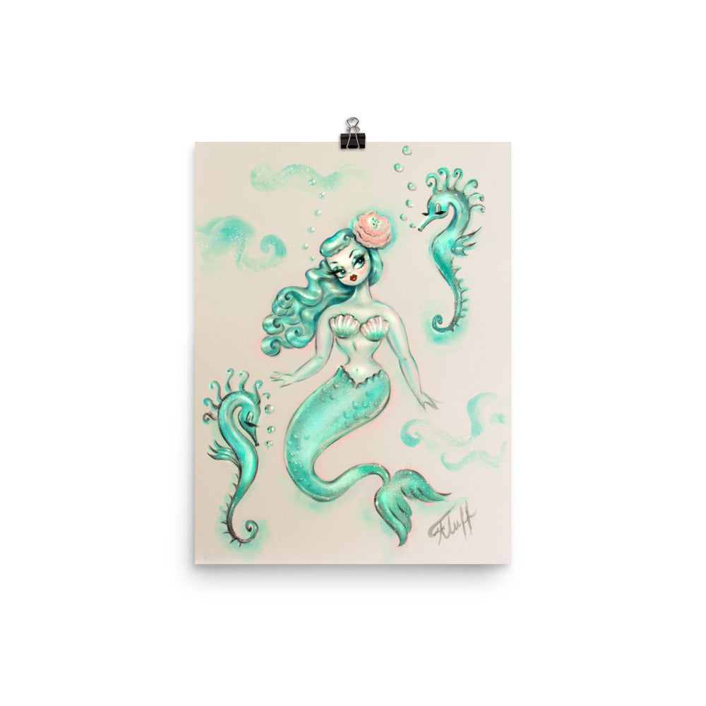 Mint Mermaid with Seahorses • Art Print