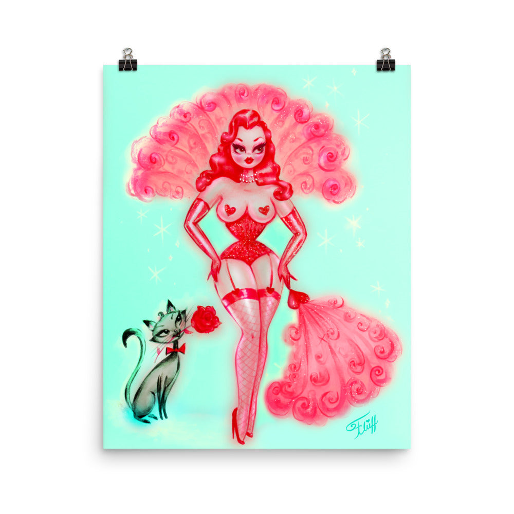 Valentine Burlesque Doll with Kitty • Art Print