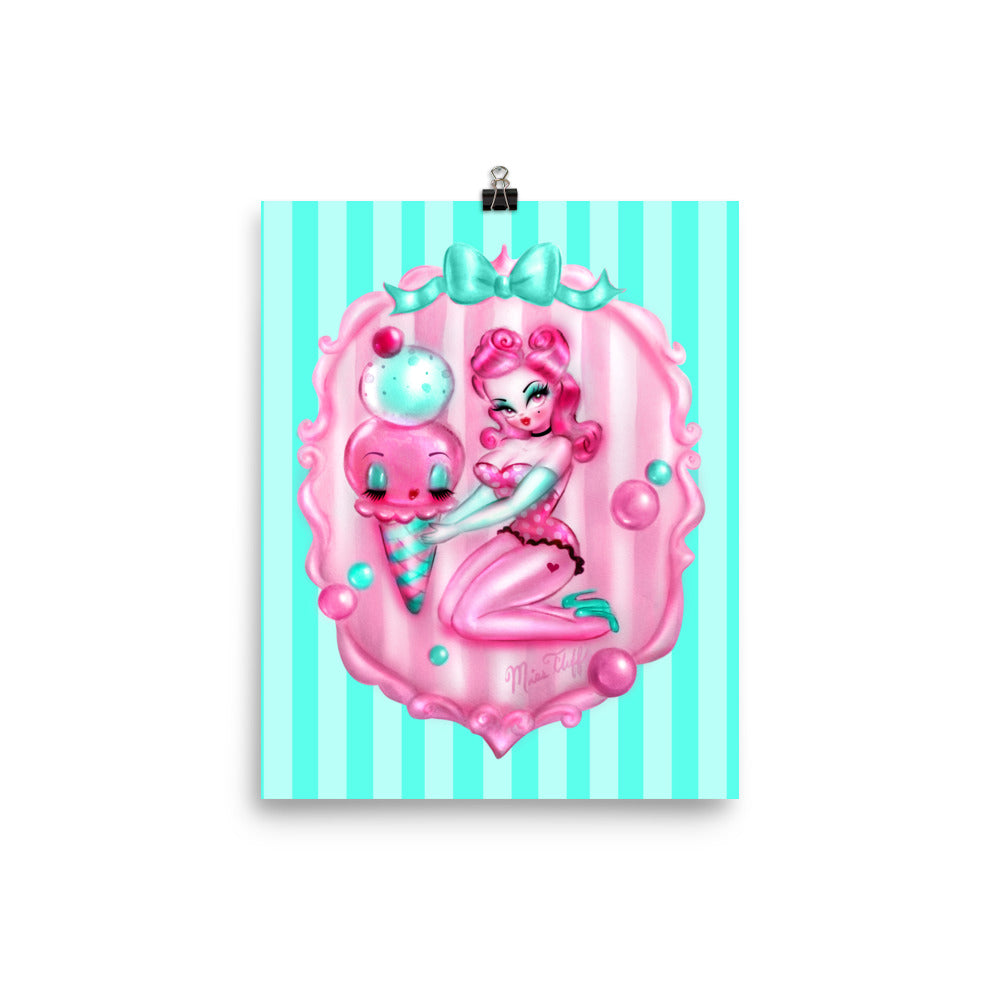 Bubblegum Ice Cream Pin Up Girl • Art Print