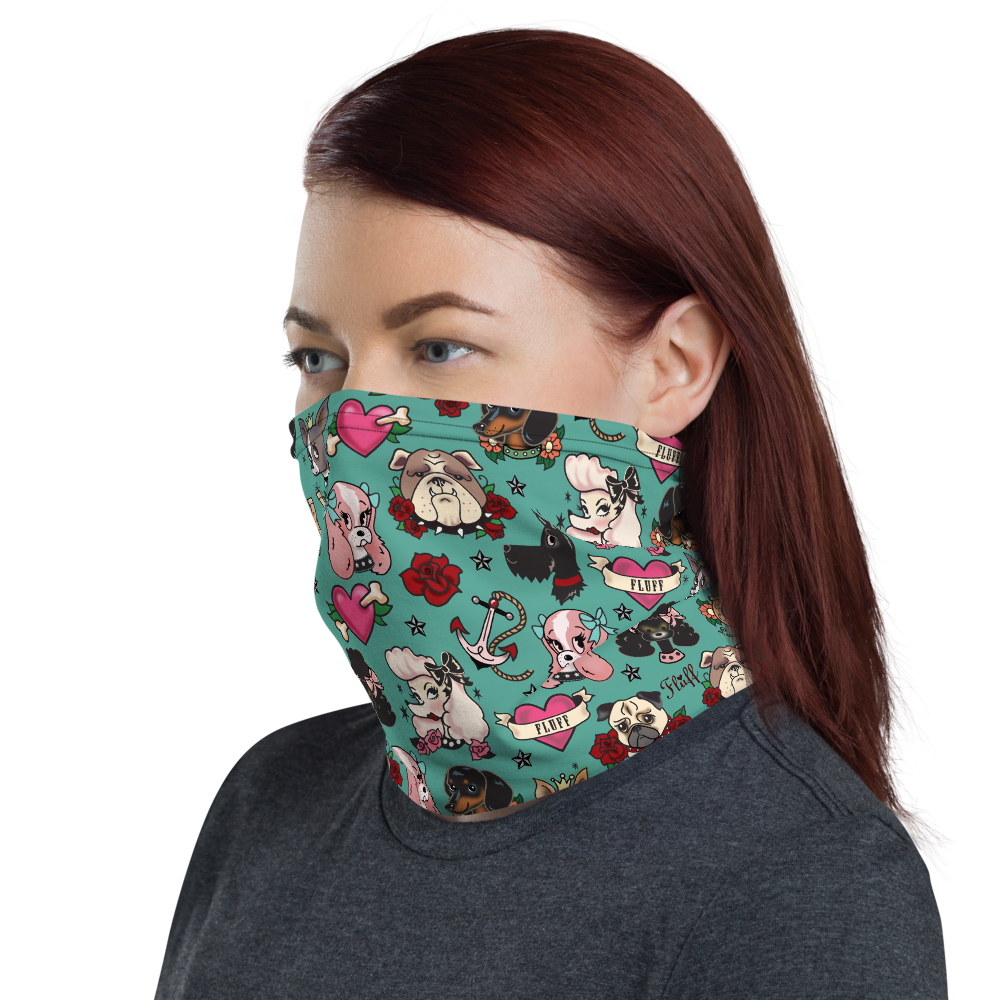 Tattoo Pooch Teal • Neck Gaiter Face Mask