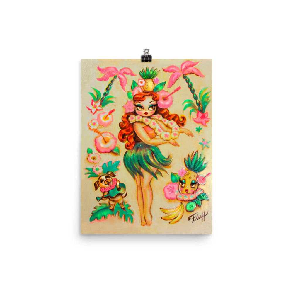 Hula Girl with Pineapple Crown • Art Print