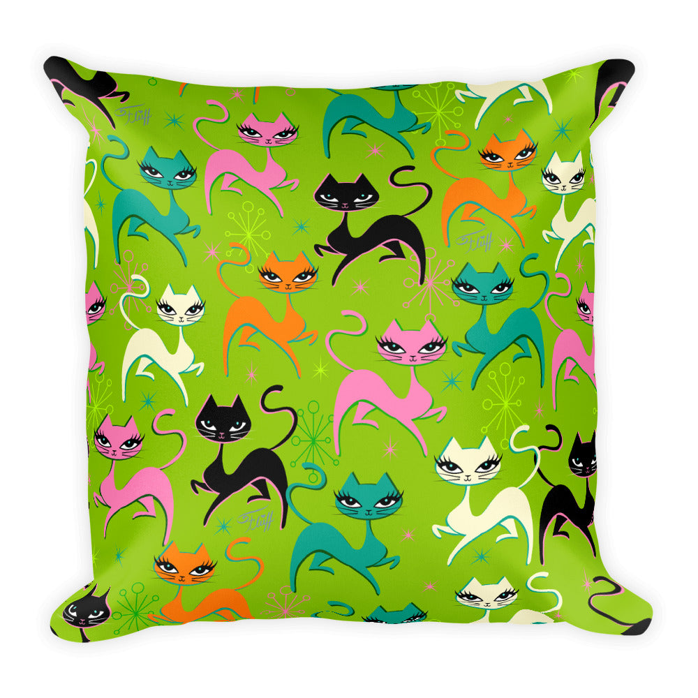 Prancing Kittens on Lime • Square Pillow