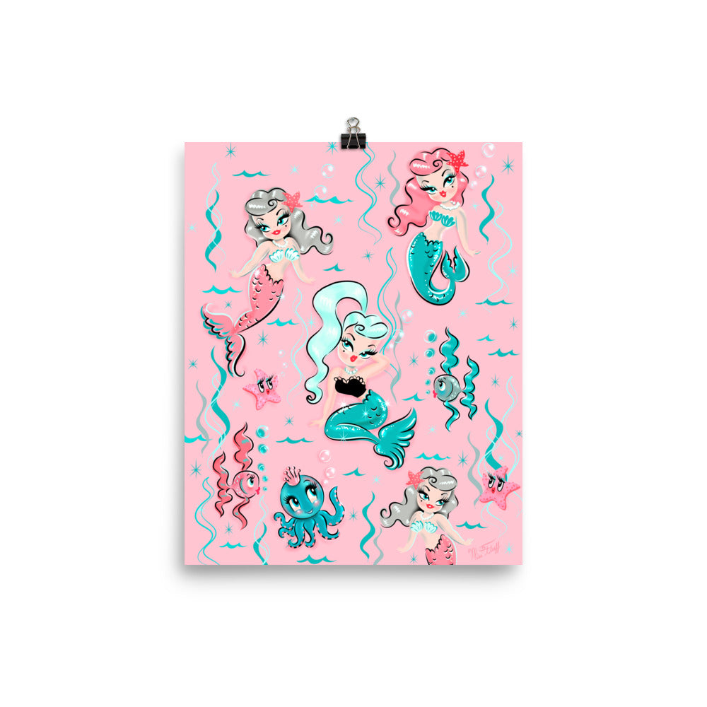 Babydoll Mermaids on Pink • Art Print