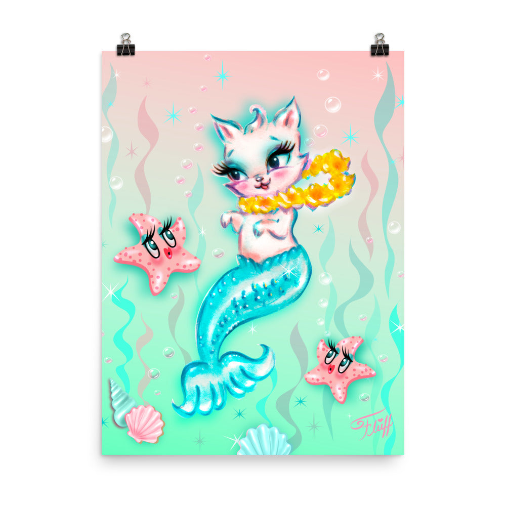 Merkitten with Lei and Starfish • Art Print