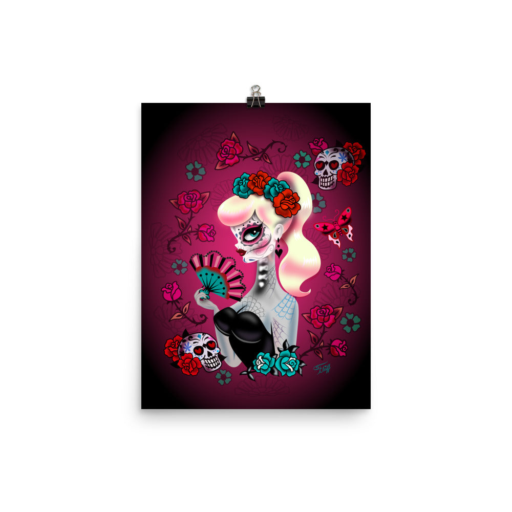 Blonde Sugar Skull Pinup Girl• Art Print