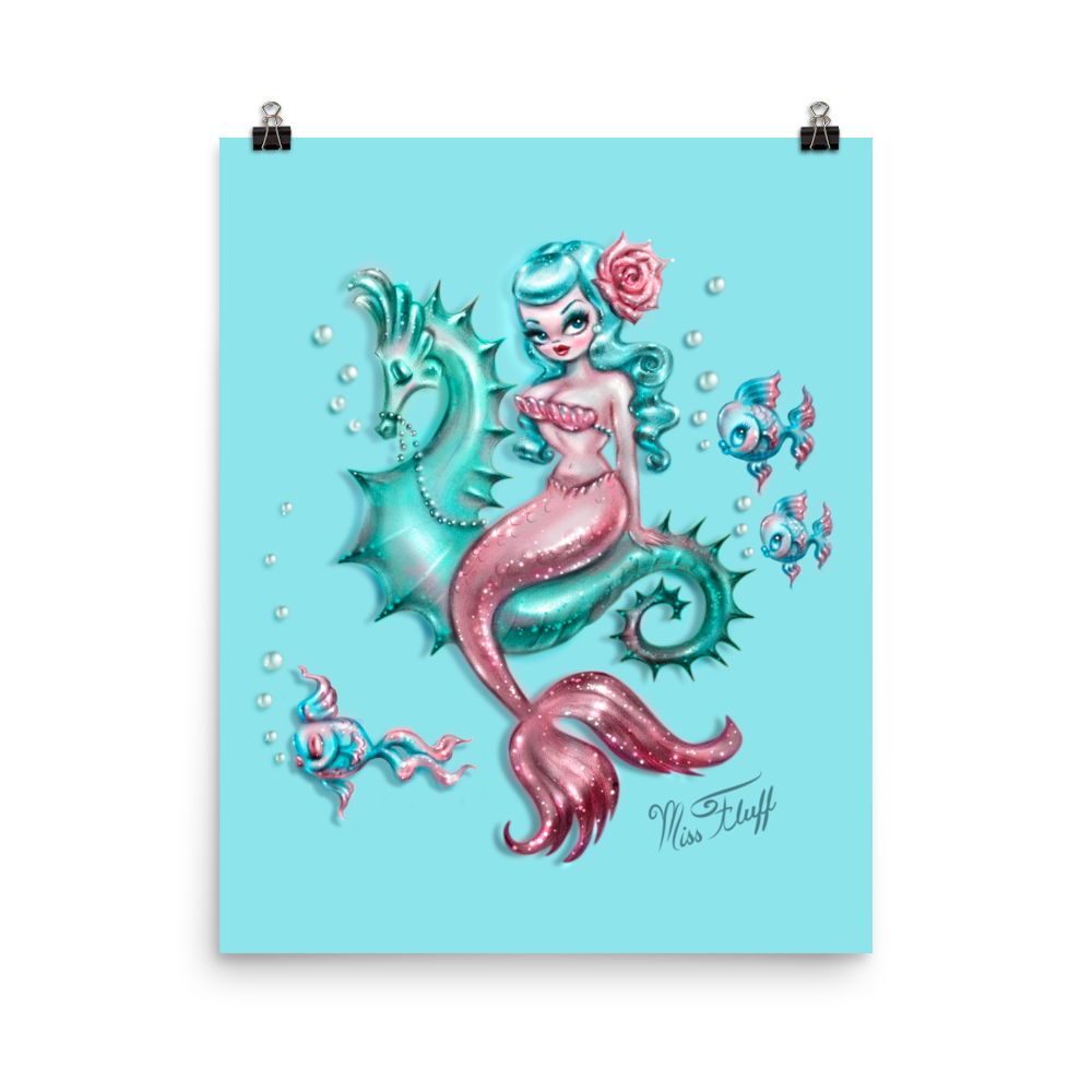 Mysterious Mermaid on Aqua • Art Print