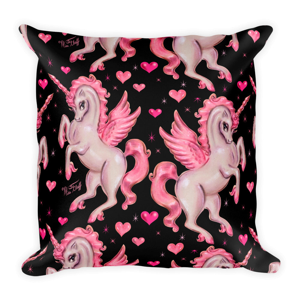 Unicorn Pegasus on Black • Square Pillow