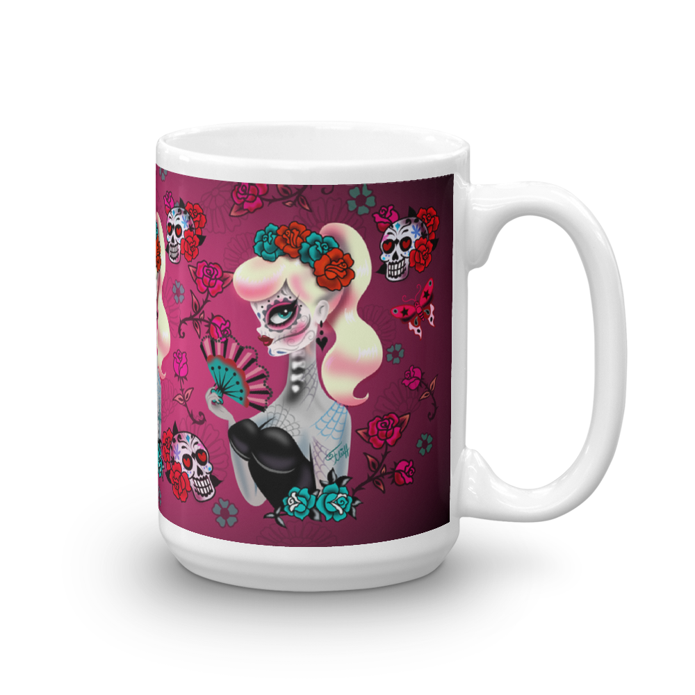 Blonde Sugar Skull Pinup Girl • Mug