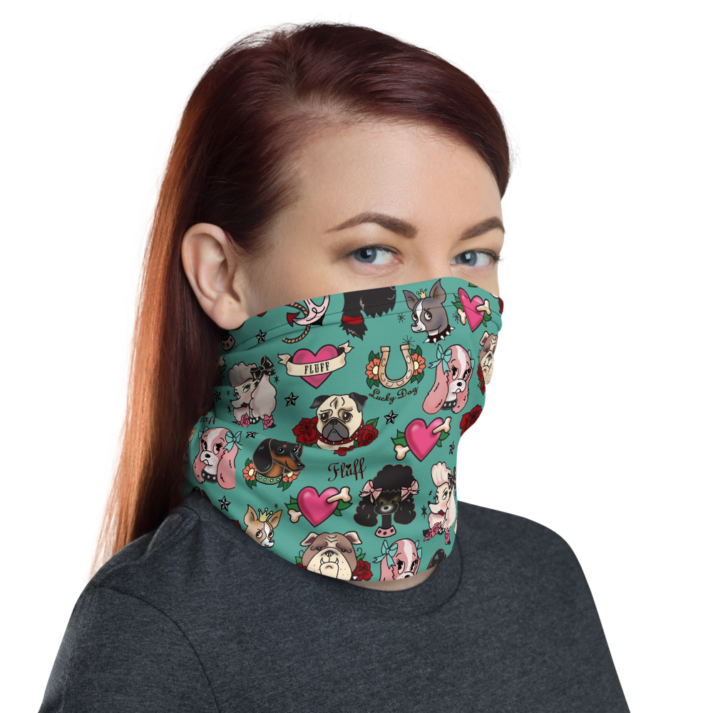 Tattoo Pooch Teal • Neck Gaiter Face Mask