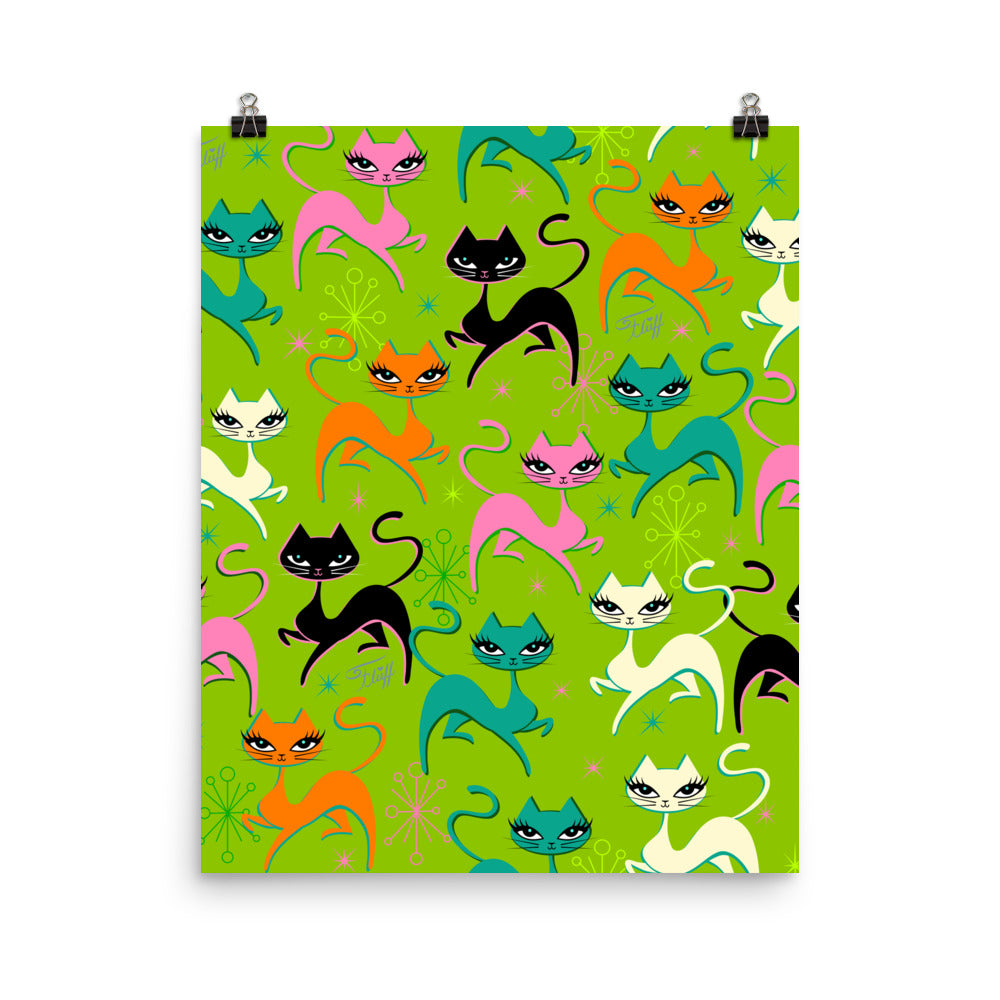 Prancing Kittens on Lime • Art Print